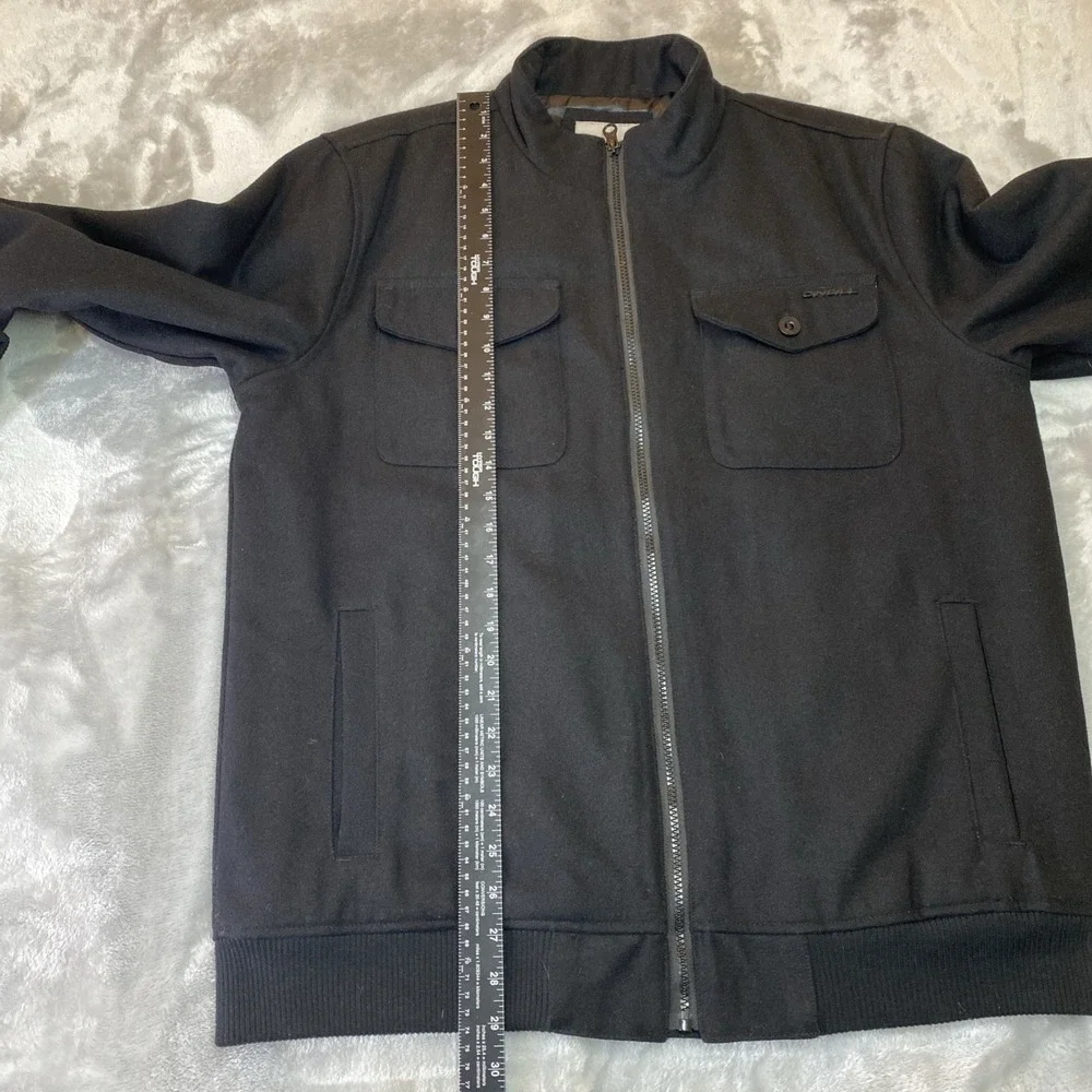 O'Neill Full Zip Jacket Mens Large Black Wool Blend Quilted Liner Bomber Style